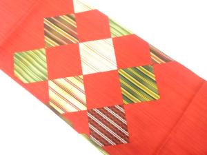 切りばめ　菱に縞模様織り出し　名古屋帯